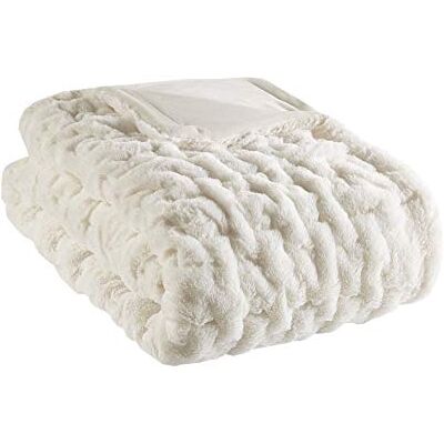 Madison Park Coperta di pelliccia increspato, Poliestere, Ivory, 50x60 Madison Park Coperta di pelliccia increspato, Poliestere, Ivory, 50x60