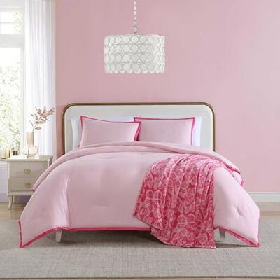 Betsey Johnson Fodera super morbida abbinata, coperta bonus inclusa, biancheria da letto chic Essentials, Signature Hotel tinta unita, colore rosa tinta unita, per letto matrimoniale/queen size Betsey Johnson Fodera super morbida abbinata, coperta bonus inclusa, biancheria da letto chic Essentials, Signature Hotel tinta unita, colore rosa tinta unita, per letto matrimoniale/queen size