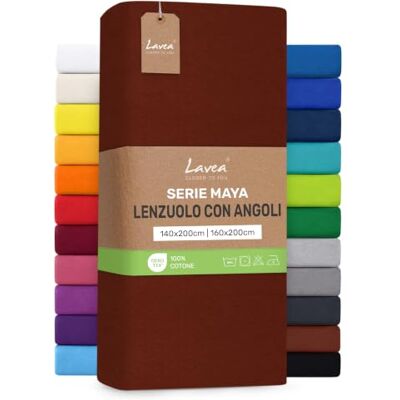 Lavea ® Lenzuolo con Angoli Una Piazza e Mezza Francese 140x200 cm 100% Cotone Morbido e Traspirante per Materassi alti fino a 20 cm con Elastico in Jersey Marrone castagna Lavea ® Lenzuolo con Angoli Una Piazza e Mezza Francese 140x200 cm 100% Cotone Morbido e Traspirante per Materassi alti fino a 20 cm con Elastico in Jersey Marrone castagna