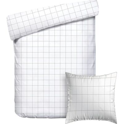 Pure Set singolo da 2 pezzi: copripiumino da 140 x 200 cm e federa da 63 x 63 cm, 100% raso di cotone a 200 fili, 120 g/m², certificato Oeko-TEX, colore bianco/tortora Pure Set singolo da 2 pezzi: copripiumino da 140 x 200 cm e federa da 63 x 63 cm, 100% raso di cotone a 200 fili, 120 g/m², certificato Oeko-TEX, colore bianco/tortora