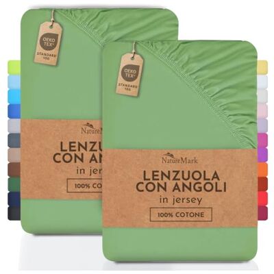 NatureMark Lenzuolo matrimoniale in jersey in confezione da 2 pezzi, lenzuolo matrimoniale 100% cotone QUALITÀ DEL ÖKOTEX Standard 100, 70x140 cm, Giada NatureMark Lenzuolo matrimoniale in jersey in confezione da 2 pezzi, lenzuolo matrimoniale 100% cotone QUALITÀ DEL ÖKOTEX Standard 100, 70x140 cm, Giada
