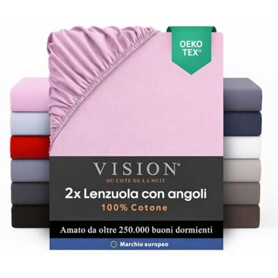 VISION Lenzuolo con angoli 100% cotone Confezione da 2 Per letto singolo (90 x 200 cm) Angoli elastici Adatto a materassi fino a 30 cm Oeko-Tex Lavabile in lavatrice Colore: rosa VISION Lenzuolo con angoli 100% cotone Confezione da 2 Per letto singolo (90 x 200 cm) Angoli elastici Adatto a materassi fino a 30 cm Oeko-Tex Lavabile in lavatrice Colore: rosa