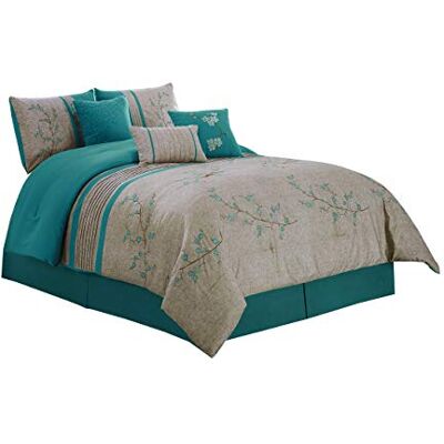 Chezmoi Collection Noriko Set copripiumino da 7 pezzi, motivo: fiori di ciliegio, colore: Blu/Verde Chezmoi Collection Noriko Set copripiumino da 7 pezzi, motivo: fiori di ciliegio, colore: Blu/Verde