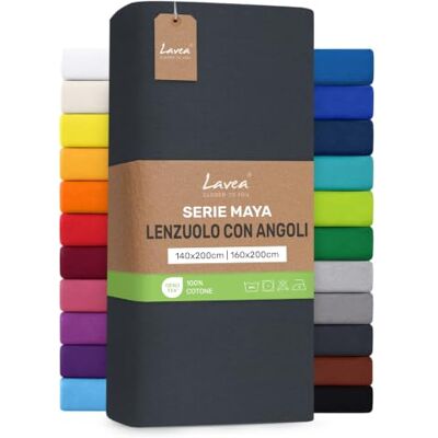Lavea ® Lenzuolo con Angoli Una Piazza e Mezza Francese 140x200 cm 100% Cotone Morbido e Traspirante per Materassi alti fino a 20 cm con Elastico in Jersey Antracite Lavea ® Lenzuolo con Angoli Una Piazza e Mezza Francese 140x200 cm 100% Cotone Morbido e Traspirante per Materassi alti fino a 20 cm con Elastico in Jersey Antracite
