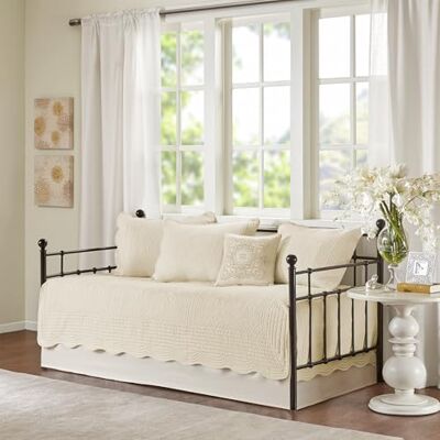 Madison Park Set copripiumino damascato alla moda con bordi smerlati per tutte le stagioni, biancheria da letto con mantovana abbinata, cuscino decorativo, 190,5 x 99,1 cm, color crema toscana Madison Park Set copripiumino damascato alla moda con bordi smerlati per tutte le stagioni, biancheria da letto con mantovana abbinata, cuscino decorativo, 190,5 x 99,1 cm, color crema toscana