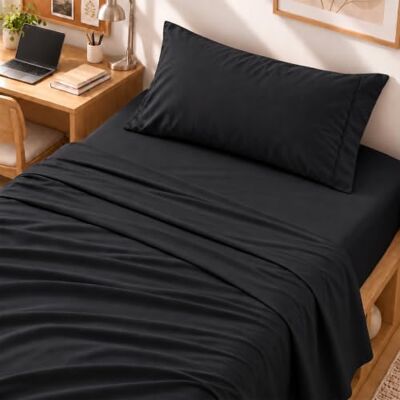 Cathay Home 90 gsm Solid Sheet Set, California King, Nero, Black, Coppia Cathay Home 90 gsm Solid Sheet Set, California King, Nero, Black, Coppia