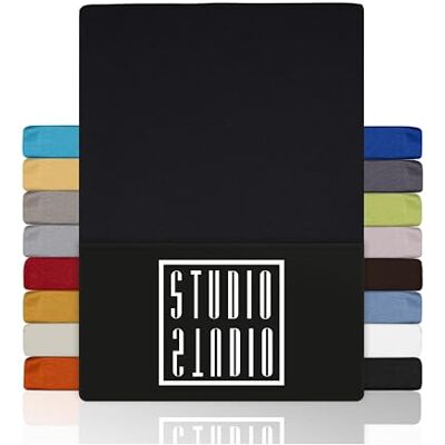 STUDIO Basic Lenzuolo con Angoli Matrimoniale Maxi – Lenzuolo Sotto Elastico 200x200cm Jersey 100% Cotone Pettinato – Nero – OEKO-TEX 100 – Per Materassi 15–25 cm, Letti Standard & a Molle STUDIO Basic Lenzuolo con Angoli Matrimoniale Maxi – Lenzuolo Sotto Elastico 200x200cm Jersey 100% Cotone Pettinato – Nero – OEKO-TEX 100 – Per Materassi 15–25 cm, Letti Standard & a Molle