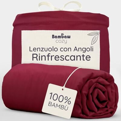 Bambaw Lenzuolo con angoli 160x200 bambù, Altezza fino a 35 cm, Lenzuolo rinfrescante, anallergico e antiacaro, Lenzuola morbide ed eleganti, Lenzuola in bambu certificate Oeko-Tex (Bordeaux) Bambaw Lenzuolo con angoli 160x200 bambù, Altezza fino a 35 cm, Lenzuolo rinfrescante, anallergico e antiacaro, Lenzuola morbide ed eleganti, Lenzuola in bambu certificate Oeko-Tex (Bordeaux)