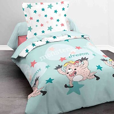 TODAY Happy Girl monster Dreams Parure di letto con copripiumino singolo/federa cotone blu cielo/rosa 140 x 200 cm TODAY Happy Girl monster Dreams Parure di letto con copripiumino singolo/federa cotone blu cielo/rosa 140 x 200 cm