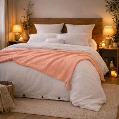 HOME LINGE PASSION Menù da letto/Edredon/Runner da letto rosa salmone 100% garza di cotone, 90x200 cm HOME LINGE PASSION Menù da letto/Edredon/Runner da letto rosa salmone 100% garza di cotone, 90x200 cm