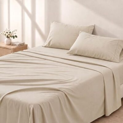 Cathay Home 90 gsm Solid Sheet Set, California King, Nero, Cream, Completo Cathay Home 90 gsm Solid Sheet Set, California King, Nero, Cream, Completo