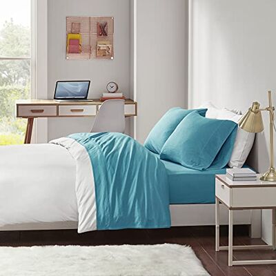 Intelligent Design Set di lenzuola per letto queen size in jersey misto cotone, lenzuolo in cotone a coste, verde acqua, 4 pezzi, include lenzuolo piano, lenzuolo con angoli e 2 federe Intelligent Design Set di lenzuola per letto queen size in jersey misto cotone, lenzuolo in cotone a coste, verde acqua, 4 pezzi, include lenzuolo piano, lenzuolo con angoli e 2 federe