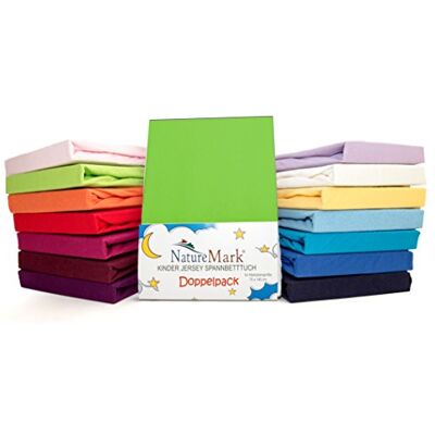 NatureMark Confezione risparmio, set di 2 lenzuoli con angoli in Jersey 100% cotone per letto bambini, testato öko Tex, vari colori, Tessuto, verde mela/verde chiaro, 70 x 140 cm NatureMark Confezione risparmio, set di 2 lenzuoli con angoli in Jersey 100% cotone per letto bambini, testato öko Tex, vari colori, Tessuto, verde mela/verde chiaro, 70 x 140 cm
