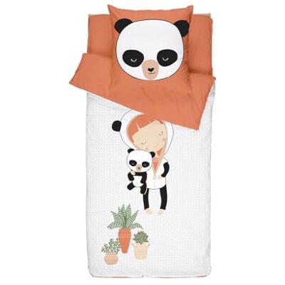 Bleu Calin Caradou Miss Panda, Biancheria da Letto per Bambini, 4 Pezzi, con Copripiumino, 90 x 190 cm, Cotone, Arancione Bleu Calin Caradou Miss Panda, Biancheria da Letto per Bambini, 4 Pezzi, con Copripiumino, 90 x 190 cm, Cotone, Arancione