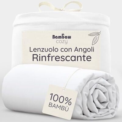Bambaw Lenzuolo con angoli singolo bambù, 90x200 cm, Altezza fino a 35 cm, Lenzuola refrigeranti, anallergiche e anti acaro, Biancheria da letto in bambu sostenibile e certificata Oeko-Tex (Bianco) Bambaw Lenzuolo con angoli singolo bambù, 90x200 cm, Altezza fino a 35 cm, Lenzuola refrigeranti, anallergiche e anti acaro, Biancheria da letto in bambu sostenibile e certificata Oeko-Tex (Bianco)