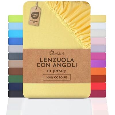 NatureMark Jersey Lenzuolo con angoli, 100% Cotone, in molte misure e colori, Lenzuolo Sotto con Angoli Elasticizzato, giallo, 90 x 200 cm 100 x 200 cm NatureMark Jersey Lenzuolo con angoli, 100% Cotone, in molte misure e colori, Lenzuolo Sotto con Angoli Elasticizzato, giallo, 90 x 200 cm 100 x 200 cm
