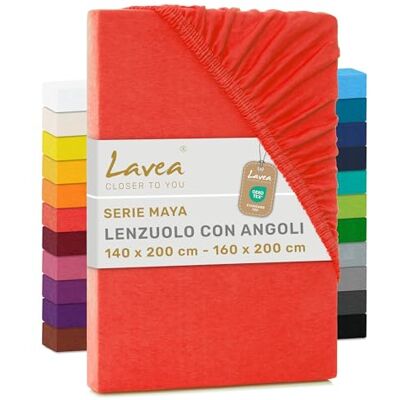 Lavea ® Lenzuolo con Angoli Una Piazza e Mezza Francese 140x200 cm 100% Cotone Morbido e Traspirante per Materassi alti fino a 20 cm con Elastico in Jersey Rosso carminio Lavea ® Lenzuolo con Angoli Una Piazza e Mezza Francese 140x200 cm 100% Cotone Morbido e Traspirante per Materassi alti fino a 20 cm con Elastico in Jersey Rosso carminio