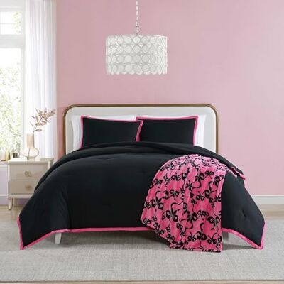 Betsey Johnson Fodera super morbida abbinata, coperta bonus inclusa, biancheria da letto chic Essentials, Signature Hotel tinta unita nero, completo/queen size Betsey Johnson Fodera super morbida abbinata, coperta bonus inclusa, biancheria da letto chic Essentials, Signature Hotel tinta unita nero, completo/queen size