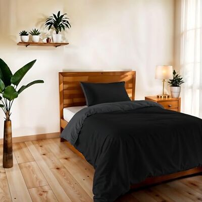 Italian Bed Linen Copripiumino Singolo, Tinta Unita Double Face, Parure Copripiumino VERA, con Sacco Piumone 150x200cm + federa 50x80cm NERO/FUMO Italian Bed Linen Copripiumino Singolo, Tinta Unita Double Face, Parure Copripiumino VERA, con Sacco Piumone 150x200cm + federa 50x80cm NERO/FUMO