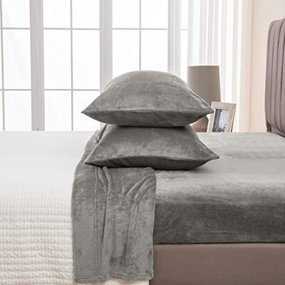 Great Bay Home Set di lenzuola in micropile extra morbide, per letto queen size, in micropile, con tasca profonda, collezione Luxe in lussuoso velluto Sherpa (Queen, grigio) Great Bay Home Set di lenzuola in micropile extra morbide, per letto queen size, in micropile, con tasca profonda, collezione Luxe in lussuoso velluto Sherpa (Queen, grigio)