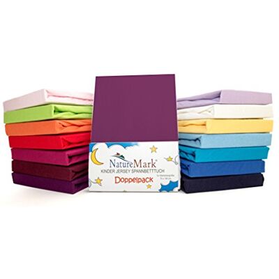 NatureMark Confezione risparmio, set di 2 lenzuoli con angoli in Jersey 100% cotone per letto bambini, testato öko Tex, vari colori, Tessuto, Lila / Pflaume, 70 x 140 cm NatureMark Confezione risparmio, set di 2 lenzuoli con angoli in Jersey 100% cotone per letto bambini, testato öko Tex, vari colori, Tessuto, Lila / Pflaume, 70 x 140 cm