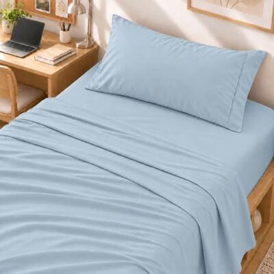 Cathay Home Essentials Set di lenzuola in microfibra spazzolata ultra morbida, ipoallergenica, resistente alle pieghe, colore: blu nebbia, doppia Cathay Home Essentials Set di lenzuola in microfibra spazzolata ultra morbida, ipoallergenica, resistente alle pieghe, colore: blu nebbia, doppia