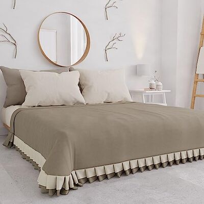 PETTI Artigiani Italiani Copriletto Matrimoniale Estivo in Cotone, Copriletto con Doppio Volant, Coperta Leggera Matrimoniale, Lenzuola Copriletto con Balza, Tortora, 100% Made in Italy PETTI Artigiani Italiani Copriletto Matrimoniale Estivo in Cotone, Copriletto con Doppio Volant, Coperta Leggera Matrimoniale, Lenzuola Copriletto con Balza, Tortora, 100% Made in Italy