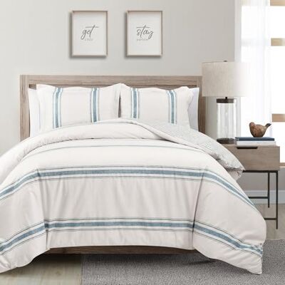 Lush Decor Set copripiumino, 3 pezzi, motivo a righe, king size, blu Lush Decor Set copripiumino, 3 pezzi, motivo a righe, king size, blu