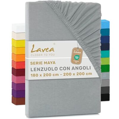 Lavea ® Lenzuolo con Angoli Matrimoniale 180x200 cm 100% Cotone Morbido e Traspirante per Materassi alti fino a 20 cm con Elastico in Jersey Argento Lavea ® Lenzuolo con Angoli Matrimoniale 180x200 cm 100% Cotone Morbido e Traspirante per Materassi alti fino a 20 cm con Elastico in Jersey Argento