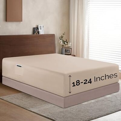 Elegant Comfort 1500, Lenzuolo con angoli per letto singolo, con tasca extra profonda per materasso alto, lussuoso e morbido, con tasca intelligente, senza pieghe, king size, di prima qualità, colore: Elegant Comfort 1500, Lenzuolo con angoli per letto singolo, con tasca extra profonda per materasso alto, lussuoso e morbido, con tasca intelligente, senza pieghe, king size, di prima qualità, colore: