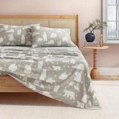 Great Bay Home Set di biancheria da letto in flanella 100% cotone turco, tasche profonde, lenzuola morbide, calde, doppie lenzuola in flanella (pieno, orso polare grigio) Great Bay Home Set di biancheria da letto in flanella 100% cotone turco, tasche profonde, lenzuola morbide, calde, doppie lenzuola in flanella (pieno, orso polare grigio)