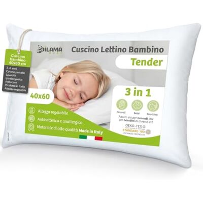 Dilamababy Cuscino Lettino Bambino 40x60 Altezza Regolabile Made in Italy 2-6 anni, Cotone percalle Oeko-Tex, Anallergico antiacaro, Lavabile, Sfoderabile, Ideale culla e neonato, Traspirante Dilamababy Cuscino Lettino Bambino 40x60 Altezza Regolabile Made in Italy 2-6 anni, Cotone percalle Oeko-Tex, Anallergico antiacaro, Lavabile, Sfoderabile, Ideale culla e neonato, Traspirante