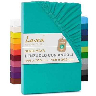 Lavea ® Lenzuolo con Angoli Una Piazza e Mezza Francese 140x200 cm 100% Cotone Morbido e Traspirante per Materassi alti fino a 20 cm con Elastico in Jersey Turchese Lavea ® Lenzuolo con Angoli Una Piazza e Mezza Francese 140x200 cm 100% Cotone Morbido e Traspirante per Materassi alti fino a 20 cm con Elastico in Jersey Turchese