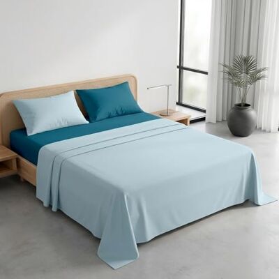Ruggeri Completo Letto 100% Morbida Microfibra di Alta Qualità 2 Federe + 1 Lenzuolo con Angoli + 1 Lenzuolo Sopra Collezione Everyday (Azzurro E Blu, Matrimoniale) Ruggeri Completo Letto 100% Morbida Microfibra di Alta Qualità 2 Federe + 1 Lenzuolo con Angoli + 1 Lenzuolo Sopra Collezione Everyday (Azzurro E Blu, Matrimoniale)