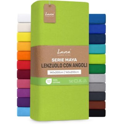Lavea ® Lenzuolo con Angoli Una Piazza e Mezza Francese 140x200 cm 100% Cotone Morbido e Traspirante per Materassi alti fino a 20 cm con Elastico in Jersey Verde mela Lavea ® Lenzuolo con Angoli Una Piazza e Mezza Francese 140x200 cm 100% Cotone Morbido e Traspirante per Materassi alti fino a 20 cm con Elastico in Jersey Verde mela