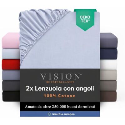 VISION Lenzuolo con angoli 100% cotone Confezione da 2 per letto singolo (90 x 200 cm) Angoli elastici Adatto a materassi a 30 cm Oeko-Tex Lavabile in lavatrice Colore: grigio perla VISION Lenzuolo con angoli 100% cotone Confezione da 2 per letto singolo (90 x 200 cm) Angoli elastici Adatto a materassi a 30 cm Oeko-Tex Lavabile in lavatrice Colore: grigio perla