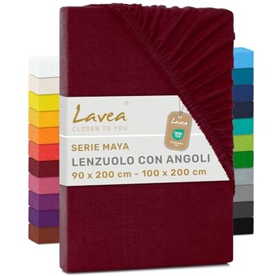 Lavea ® Lenzuolo con Angoli Singolo 90x200 cm 100% Cotone Morbido e Traspirante per Materassi alti fino a 20 cm con Elastico in Jersey Bordeaux Lavea ® Lenzuolo con Angoli Singolo 90x200 cm 100% Cotone Morbido e Traspirante per Materassi alti fino a 20 cm con Elastico in Jersey Bordeaux