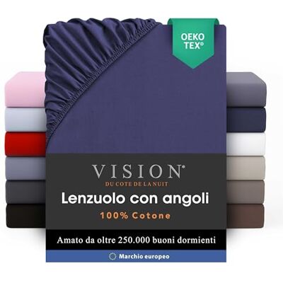 VISION Lenzuolo con angoli 100% cotone Letto matrimoniale (160 x 200 cm) Angoli elasticizzati Adatto a materassi fino a 25 cm Certificato Oeko-Tex Lavabile in lavatrice Colore: blu navy VISION Lenzuolo con angoli 100% cotone Letto matrimoniale (160 x 200 cm) Angoli elasticizzati Adatto a materassi fino a 25 cm Certificato Oeko-Tex Lavabile in lavatrice Colore: blu navy