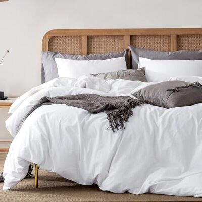 ATsense Copripiumino Queen, 100% cotone lavato, super morbido, confortevole, set copripiumino da 3 pezzi, resistente e facile da pulire, stile semplice da usare (bianco 7006-4) ATsense Copripiumino Queen, 100% cotone lavato, super morbido, confortevole, set copripiumino da 3 pezzi, resistente e facile da pulire, stile semplice da usare (bianco 7006-4)