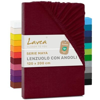 Lavea ® Lenzuolo con Angoli Una Piazza e Mezza 120x200 cm 100% Cotone Morbido e Traspirante per Materassi alti fino a 20 cm con Elastico in Jersey Bordeaux Lavea ® Lenzuolo con Angoli Una Piazza e Mezza 120x200 cm 100% Cotone Morbido e Traspirante per Materassi alti fino a 20 cm con Elastico in Jersey Bordeaux