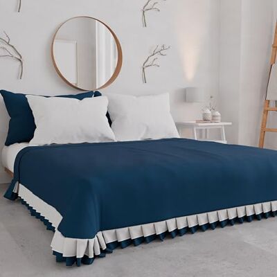 PETTI Artigiani Italiani Copriletto Matrimoniale Estivo in Cotone, Copriletto con Doppio Volant, Coperta Leggera Matrimoniale, Lenzuola Copriletto con Balza, Blu, 100% Made in Italy PETTI Artigiani Italiani Copriletto Matrimoniale Estivo in Cotone, Copriletto con Doppio Volant, Coperta Leggera Matrimoniale, Lenzuola Copriletto con Balza, Blu, 100% Made in Italy