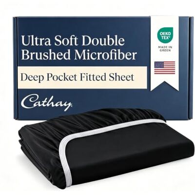 Cathay Home Lussuoso Lenzuolo con Angoli per Letto Singolo, in Microfibra Spazzolata Ultra Morbida, Resistente alle Pieghe e allo sbiadimento, con Tasca Standard, Nero, Queen Size Cathay Home Lussuoso Lenzuolo con Angoli per Letto Singolo, in Microfibra Spazzolata Ultra Morbida, Resistente alle Pieghe e allo sbiadimento, con Tasca Standard, Nero, Queen Size