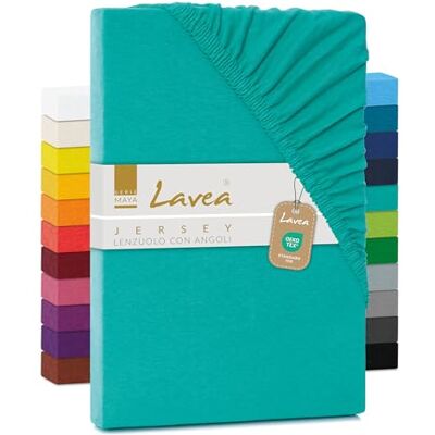 Lavea ® Lenzuolo con Angoli Matrimoniale 180x200 cm 100% Cotone Morbido e Traspirante per Materassi alti fino a 20 cm con Elastico in Jersey Turchese Lavea ® Lenzuolo con Angoli Matrimoniale 180x200 cm 100% Cotone Morbido e Traspirante per Materassi alti fino a 20 cm con Elastico in Jersey Turchese