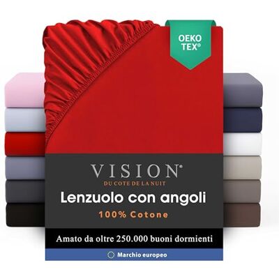 VISION Lenzuolo con angoli 100% cotone Letto matrimoniale (160 x 200 cm) Angoli elasticizzati Adatto a materassi fino a 25 cm Certificato Oeko-Tex Lavabile in lavatrice Colore: rosso VISION Lenzuolo con angoli 100% cotone Letto matrimoniale (160 x 200 cm) Angoli elasticizzati Adatto a materassi fino a 25 cm Certificato Oeko-Tex Lavabile in lavatrice Colore: rosso