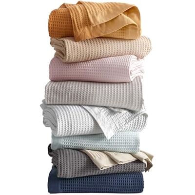 Great Bay Home Coperta per letto o divano in 100% cotone, tessuto a nido d'ape, super morbida, per tutte le stagioni, per letto o divano, per letto queen size, colore: azzurro Great Bay Home Coperta per letto o divano in 100% cotone, tessuto a nido d'ape, super morbida, per tutte le stagioni, per letto o divano, per letto queen size, colore: azzurro