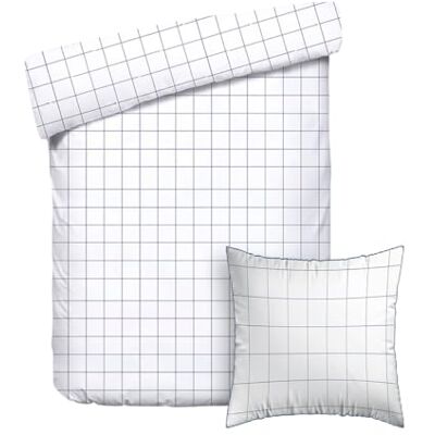 Pure Parure da letto 2 pezzi, copripiumino 135 x 200 cm e federa 80 x 80 cm, 100% raso di cotone, 80 fili/cm², 120 GSM, certificato Oeko-TEX, a quadretti, colore: Bianco/Blu Pure Parure da letto 2 pezzi, copripiumino 135 x 200 cm e federa 80 x 80 cm, 100% raso di cotone, 80 fili/cm², 120 GSM, certificato Oeko-TEX, a quadretti, colore: Bianco/Blu