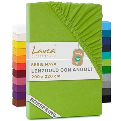 Lavea ® Lenzuolo con Angoli King Size 200x220 cm 100% Cotone Morbido e Traspirante per Materassi alti fino a 35 cm con Elastico in Jersey Verde mela Lavea ® Lenzuolo con Angoli King Size 200x220 cm 100% Cotone Morbido e Traspirante per Materassi alti fino a 35 cm con Elastico in Jersey Verde mela