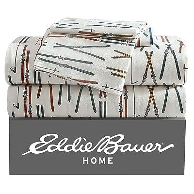 Eddie Bauer Set di lenzuola per letto matrimoniale, flanella di cotone, spazzolato per una maggiore morbidezza, accogliente decorazione per la casa (linea sci bianco, Queen) Eddie Bauer Set di lenzuola per letto matrimoniale, flanella di cotone, spazzolato per una maggiore morbidezza, accogliente decorazione per la casa (linea sci bianco, Queen)