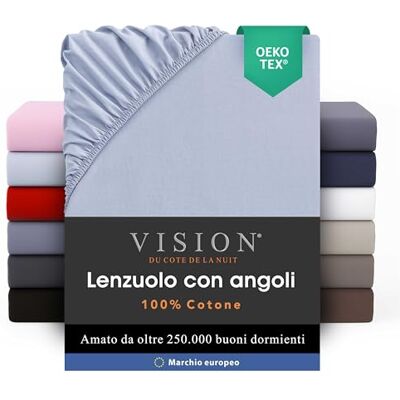 VISION Lenzuolo con angoli 100% cotone Letto matrimoniale (200 x 200 cm) Angoli elasticizzati Adatto a materassi fino a 30 cm Oeko-Tex Lavabile in lavatrice Colore: grigio perla VISION Lenzuolo con angoli 100% cotone Letto matrimoniale (200 x 200 cm) Angoli elasticizzati Adatto a materassi fino a 30 cm Oeko-Tex Lavabile in lavatrice Colore: grigio perla