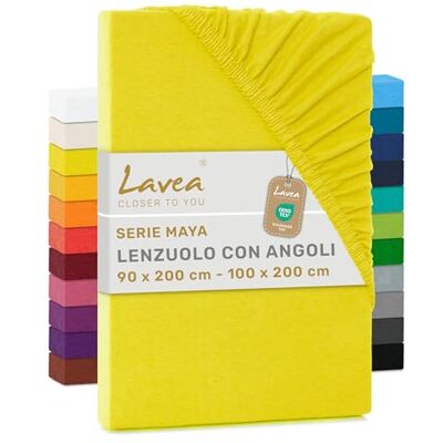 Lavea ® Lenzuolo con Angoli Singolo 90x200 cm 100% Cotone Morbido e Traspirante per Materassi alti fino a 20 cm con Elastico in Jersey Giallo sole Lavea ® Lenzuolo con Angoli Singolo 90x200 cm 100% Cotone Morbido e Traspirante per Materassi alti fino a 20 cm con Elastico in Jersey Giallo sole